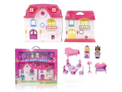 Simulation villa with dolls, furniture