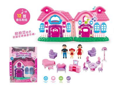 Simulation villa package with lights and furniture, dolls, music (not including electricity)