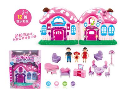 Simulation villa package with lights and furniture, dolls, music (not including electricity)