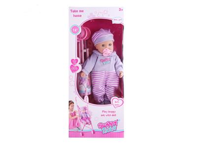 16 inch cotton body doll with plastic cart