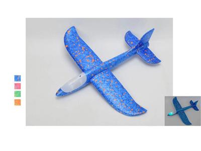 Hand throwing EPP small plane (red/orange/blue 3 colors mixed with light)