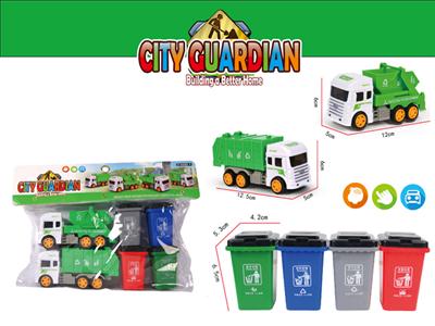 2 environmentally friendly vehicles / 4 trash cans