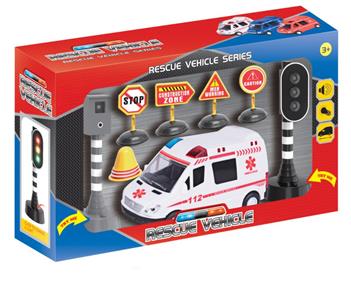 7 inch ambulance with traffic lights and roadblocks