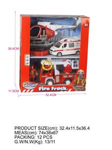 开窗盒（消防系列）惯性消防车带IC包电。回力警车，大飞机，船，消防员及其他配件