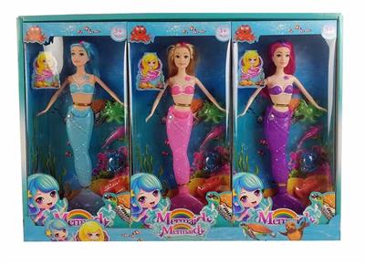 High-end display box 11.5 inch Mermaid Barbie 3 colors mixed with light 3pcs