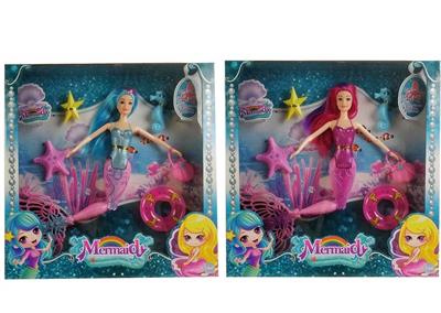 High-end 11.5 inch real mermaid Barbie with light music with starfish sea horse swimming circle 2 colors mixed