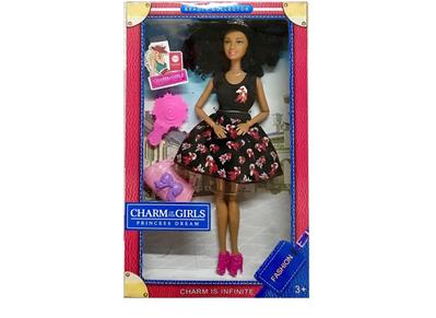 High-end boxed 11.5 inch solid body 12 joints black fashion barbie with handbag comb