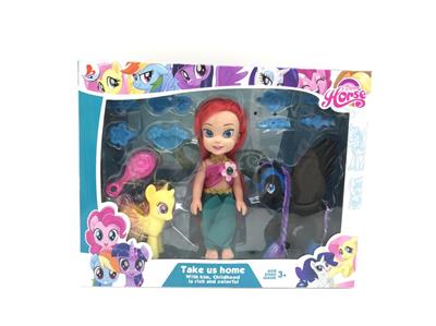 Large vinyl sun horse plus unicorn 6 inch solid Disney mermaid princess with 4 horse hair clips 2 crowns and horse combs