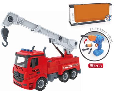 Electric drill DIY screw building blocks disassembly and assembly fire truck