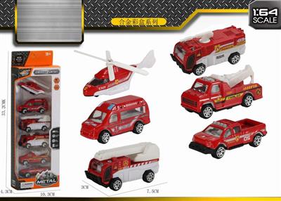 6 alloy fire truck set with window box