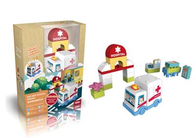 Mini electric ambulance with building block scene