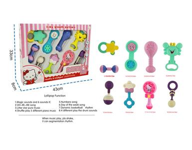 9-piece set of baby rattles (simulation female KT cat lollipop has light music with shaking, which can segment each music rhythm function)