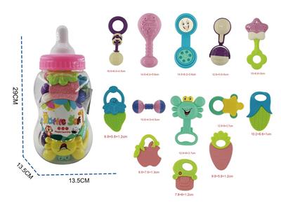 Baby bottle rattle 13 piece set with 5 teether