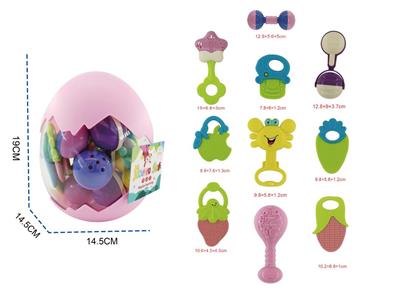 Infant round egg-packed rattle 10 piece set with 5 teether