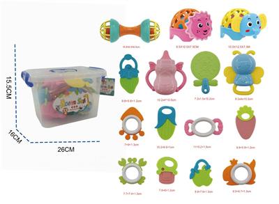 Baby rattle 15-piece teether with teether elephant/lion/double-headed rattle