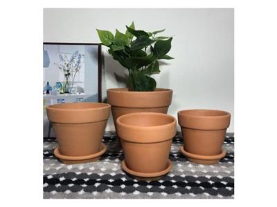 Simple red pottery with tray flowerpot Large-caliber fleshy breathable permeable green radish flowers General potted clay pots