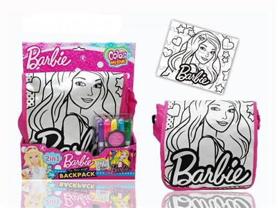 Barbie DIY painted watercolor backpack+painted jigsaw puzzle (5-color washable pen)