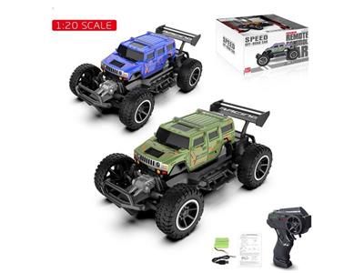 2.4G1:20 remote control high-speed car army green, light blue 2-color mixed to pack.