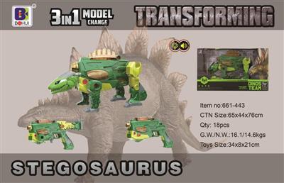 Green stegosaurus dismounting dinosaur gun