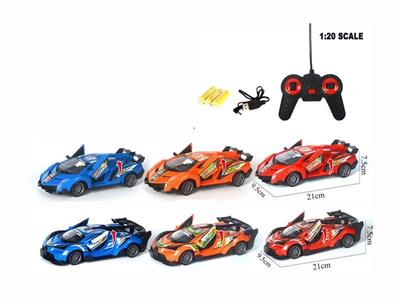 1: 24 remote control one-button door simulation racing car; forward, backward, left turn, right turn, stop; 2 models each with 3 colors mixed