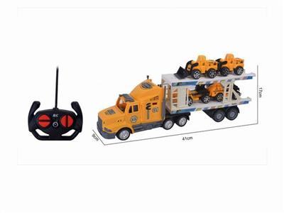 Remote control 4-way short container truck forward (with 4 small construction vehicles) backward turn left turn right stop
