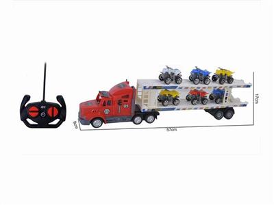 Remote control 4-way long container truck (with 6 beach motorcycles) forward, backward, turn left, turn right, stop